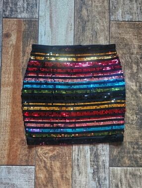 EXPRESS Sequin Mini Skirt | Size XS | Multicolor Stripe | Party | Sequin | EUC